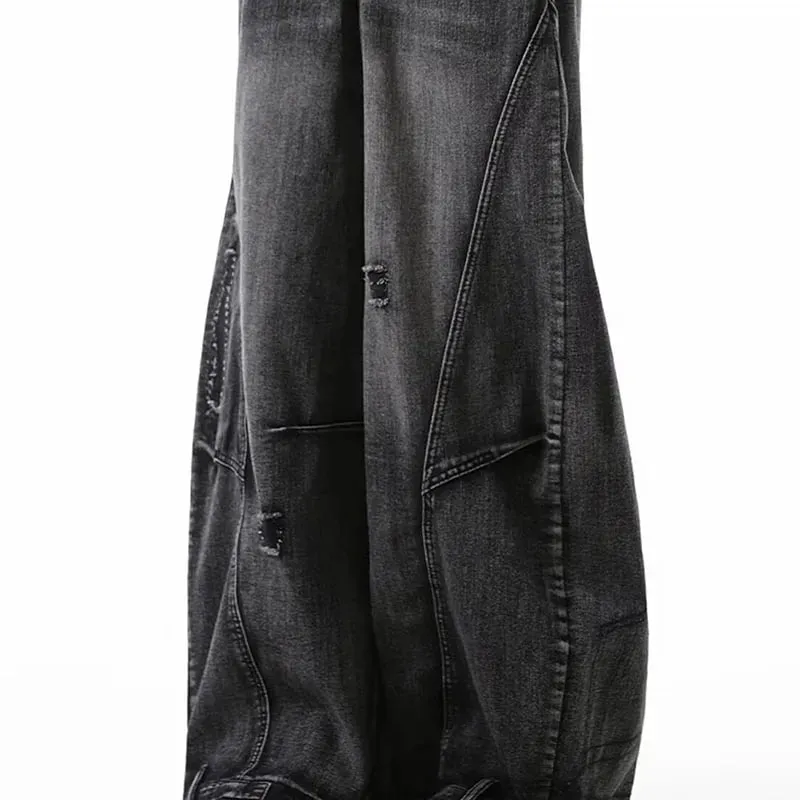 Korean Retro Plus Size Ripped Jeans Men'S Wide Leg Curved Pants Fashionable Casual Loose Straight Leg Pants — image 6