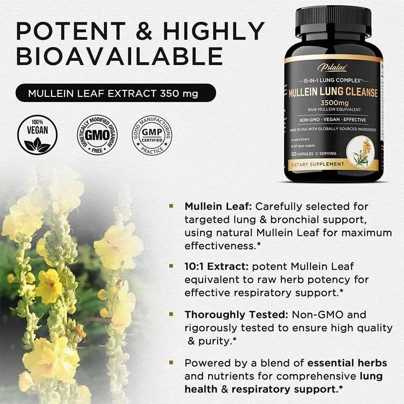 Mullein Lung Cleansing - Lung Clearing Lung Health Immunity - Smoker's Respiratory Supplement Vegetarian Capsules — image 3