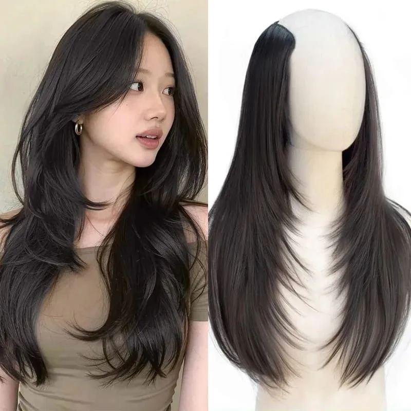 Clip in Hair Extensions Wig Synthetic Hairpiece High Layered Inward-Curled Hair Extensions with 5 Clips for Women Daily Use — image 9