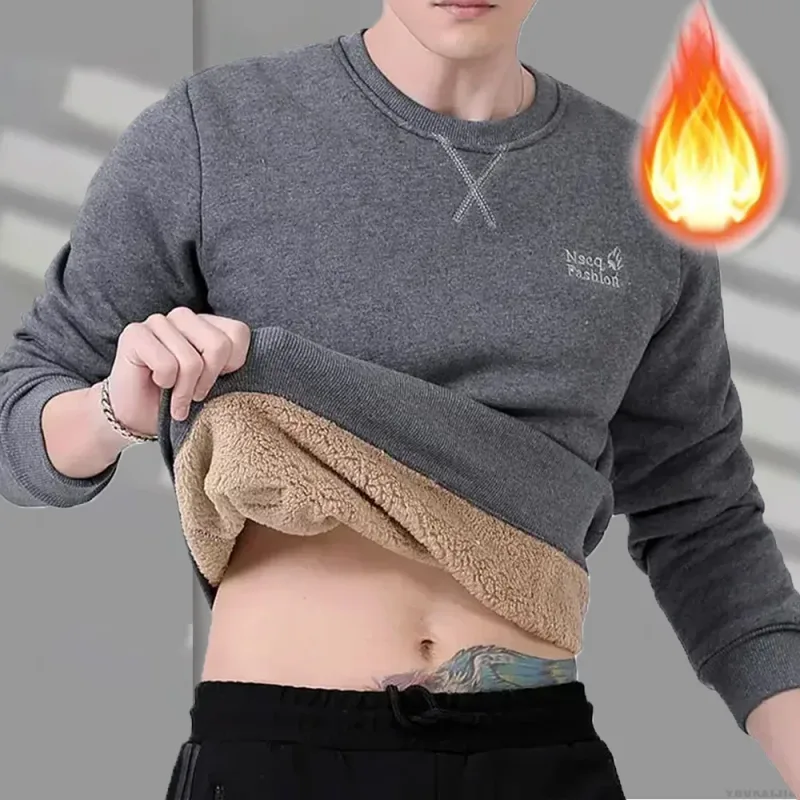 Winter Sweatshirt Men Long Sleeves Men Fleece Lined Warm Sweatshirt Pure Color Quarter Zip Sweatshirt Thicken Plus Size 8XL
