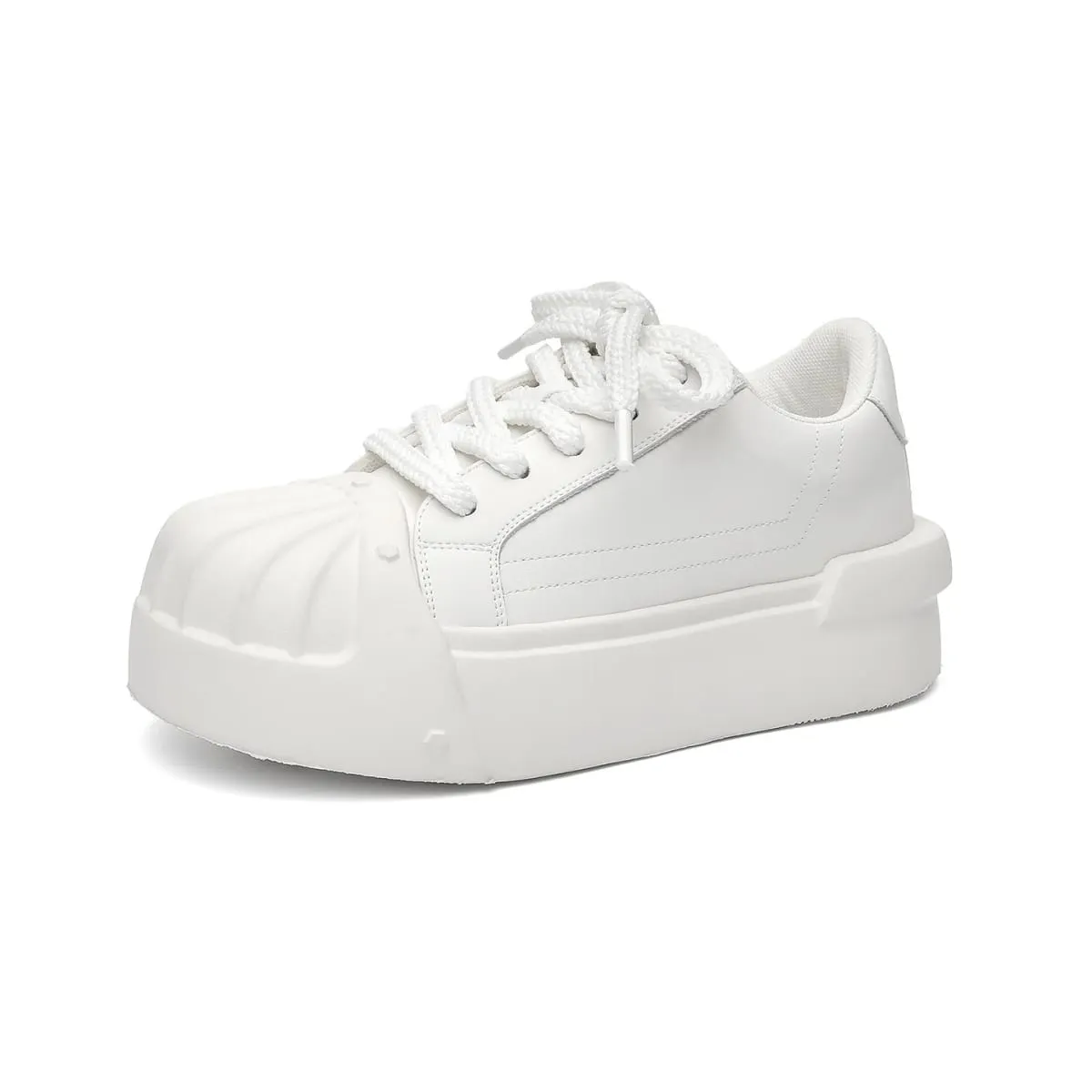 Women Men Sneakers Low-top Shell-head PU Leather Thick-soled Heightening Unisex Leisure Trendy Retro Shoes Men Chunky Trainers — image 9