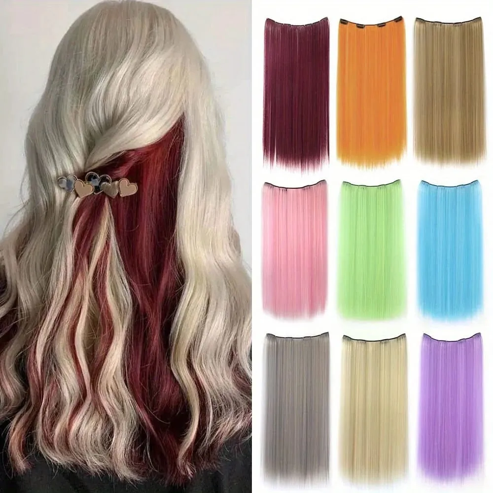 Synthetic Colored Highlighting Clip-in Hair Extensions Long Straight Ear-hanging Dyeing Wig Piece Color Thin Seamless Fake Hair — image 2