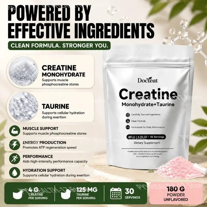 Docteat Creatine Monohydrate+Taurine Powder for ATP Regeneration Speed and Phosphocreatine Store Support 30 Servings 180 G — image 2