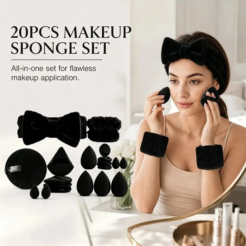 20Pcs Makeup Sponge Set Makeup Blender Triangle Powder Puff Mini Concealer Sponge Face Clean Wash Puff Headband Kit — image 2