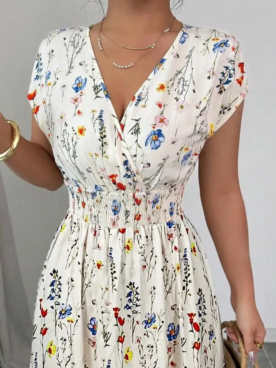 Women's Ditsy Floral V-Neck Sleeveless Waisted Maxi Dress — image 3