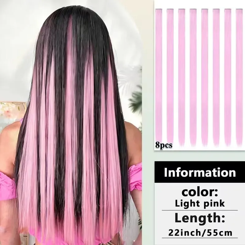 22Inch Synthetic 8pcs Long Straight Clip-In Hair Extension Highlights Multi-Color Rainbow Hairpiece for Women Daily Praty Use — image 13