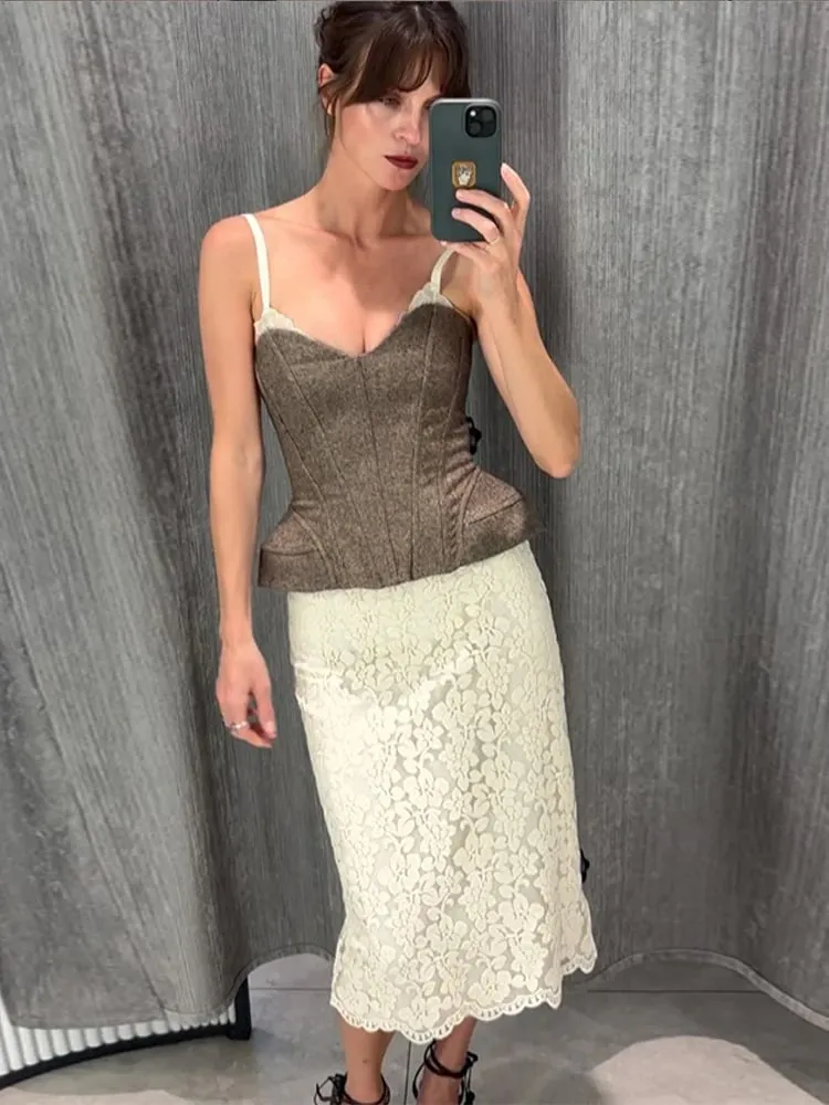 Sexy Women's Tank Halter Lace V-neck Sleeveless Backless Solid Female Slim Tanks 2025 Summer Autumn New Street Fashion Lady Top — image 4