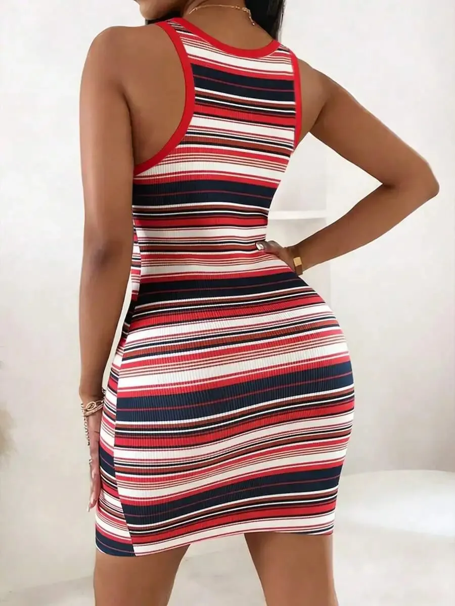 Womens Summer Casual Solid Color Round Neck Bodycon Mini Dress — image 5