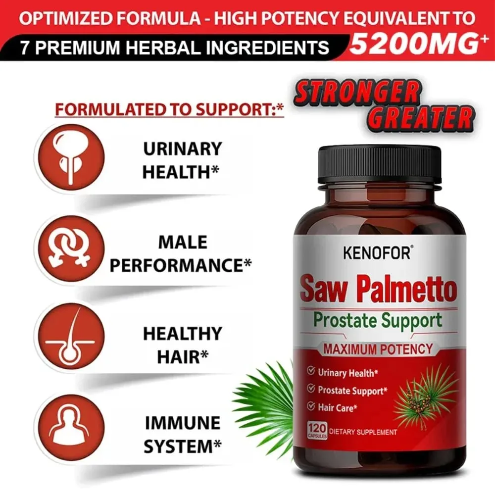 Prostatatilskud med Saw Palmetto understøtter urinvejssundhed Urtesundhedstilskud 120 vegetariske kapsler — image 3
