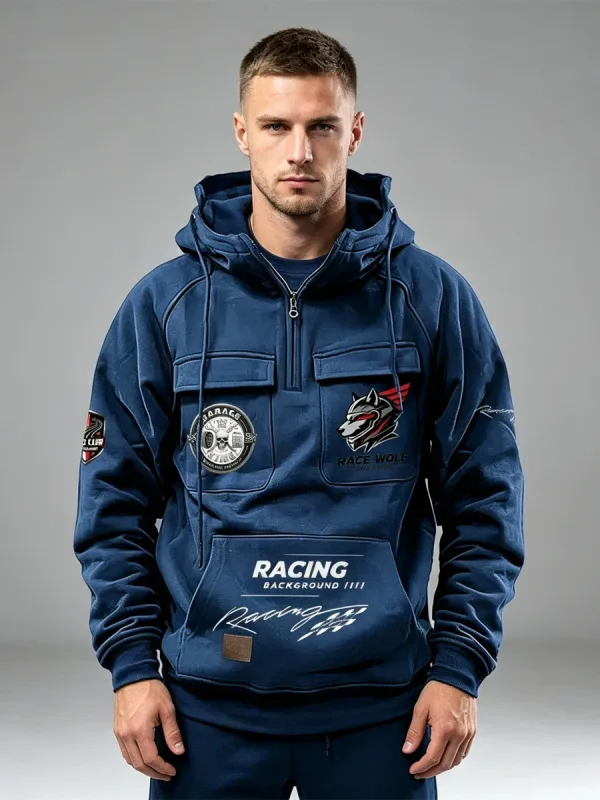 Men's Racing Suit With Large Pockets And Hooded Pullover. Men's Multi-pocket Outdoor Camping Hiking Sports Casual Jacket. — image 3