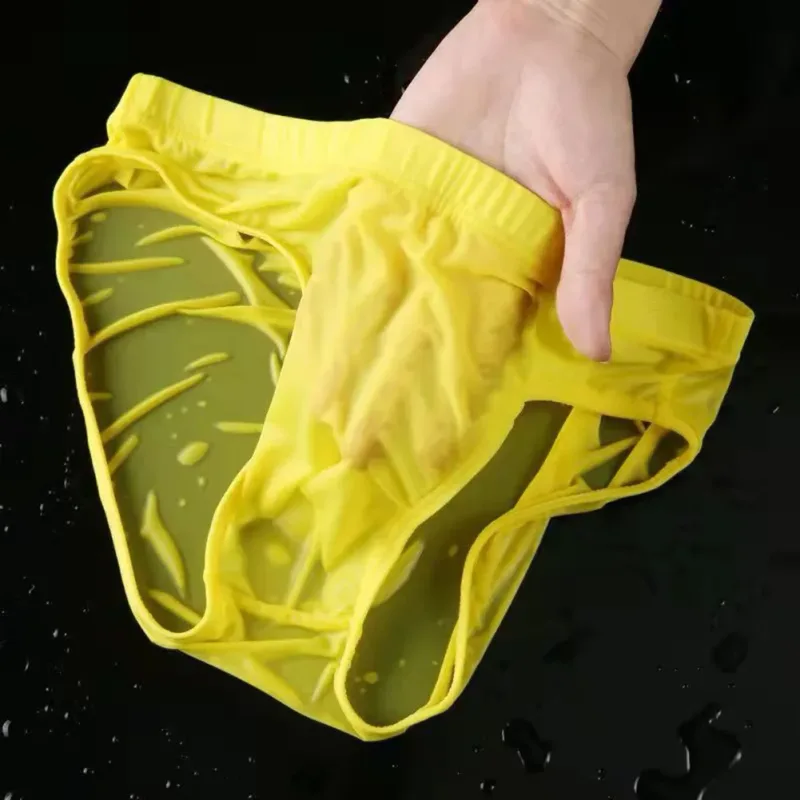 Men Sexy Sheer Ice Silk Briefs Underwear Quick-Dry U Convex Pouch Breathable Low-Waist Underpants Summer Cooling — image 4