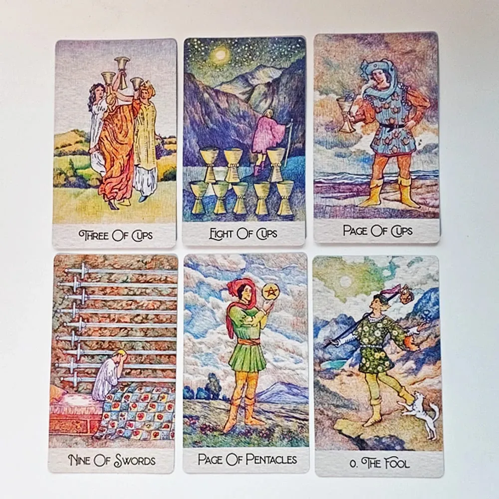 Trykt på 350GSM dobbeltpræget karton 12*7 cm Genopdaget klassisk tarotkort 78 stk. tarotkort tegnet med kuglepenne — image 4