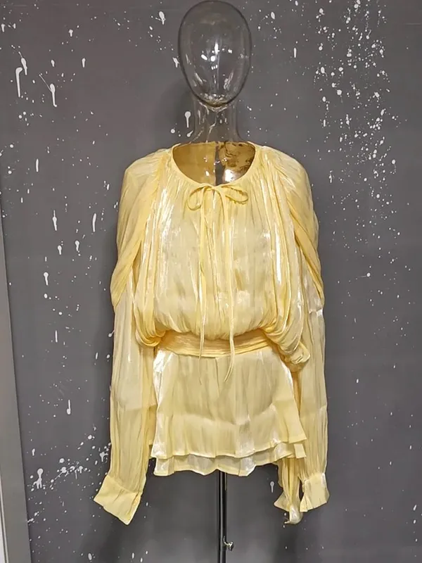 2026 Nieuwe Zomer Mode Vrouwen Kleding Ronde Hals Lantaarn Mouwen Satijnen Korte Jurk Met Shorts Onder Twee Delige Set — image 17