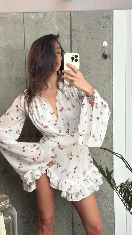 Floral Print Ruffle V Neck Waist Cinching Long Dresses Split Hem Single Breasted Maxi Dress 2026 Party Beach Vacation Vestidos — image 16