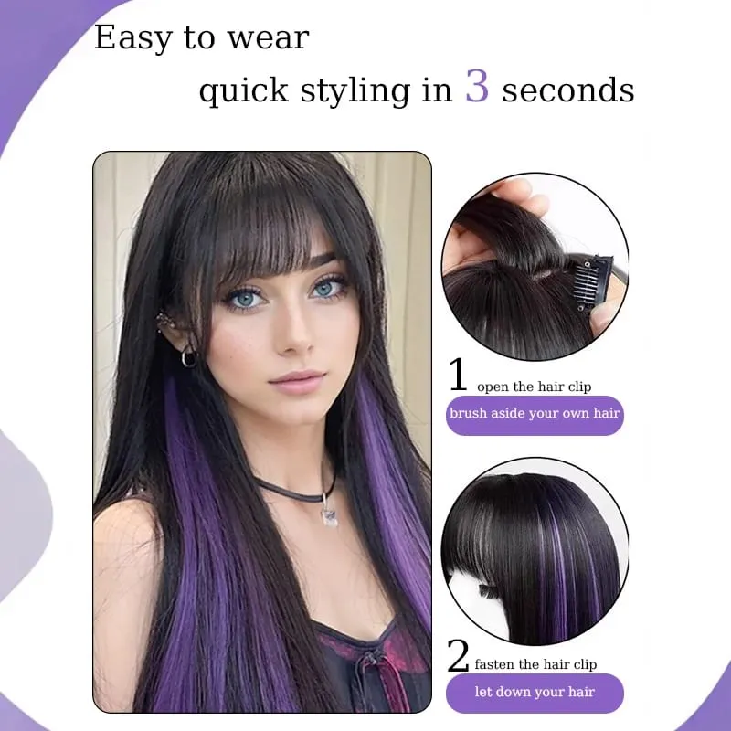 2PCS/SET Colored Party Highlights Clip in Hair Extensions 24inch Long Straight Hair Clips Hairpiece for Halloween Christmas Wear — image 4
