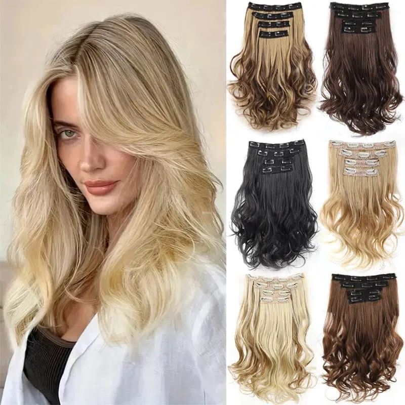 Wig piece wig women's four piece set large wave clip hair synthetic hair extensions — image 2