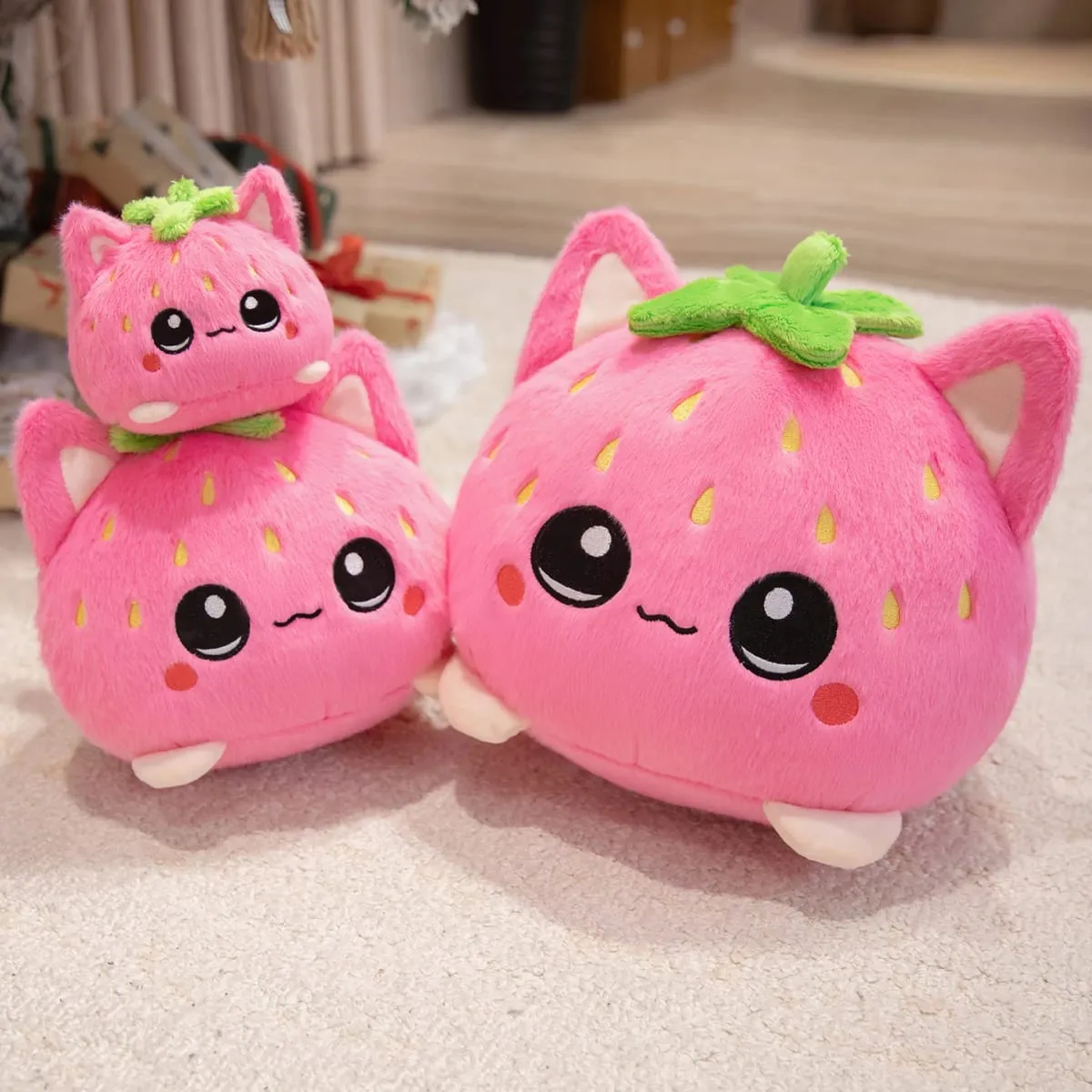 Oreiller en peluche doux chat fraise, amoureux des chats, décoration de maison mignonne et amusante, enfants, amis, employés de bureau, cadeaux d'anniversaire — image 7