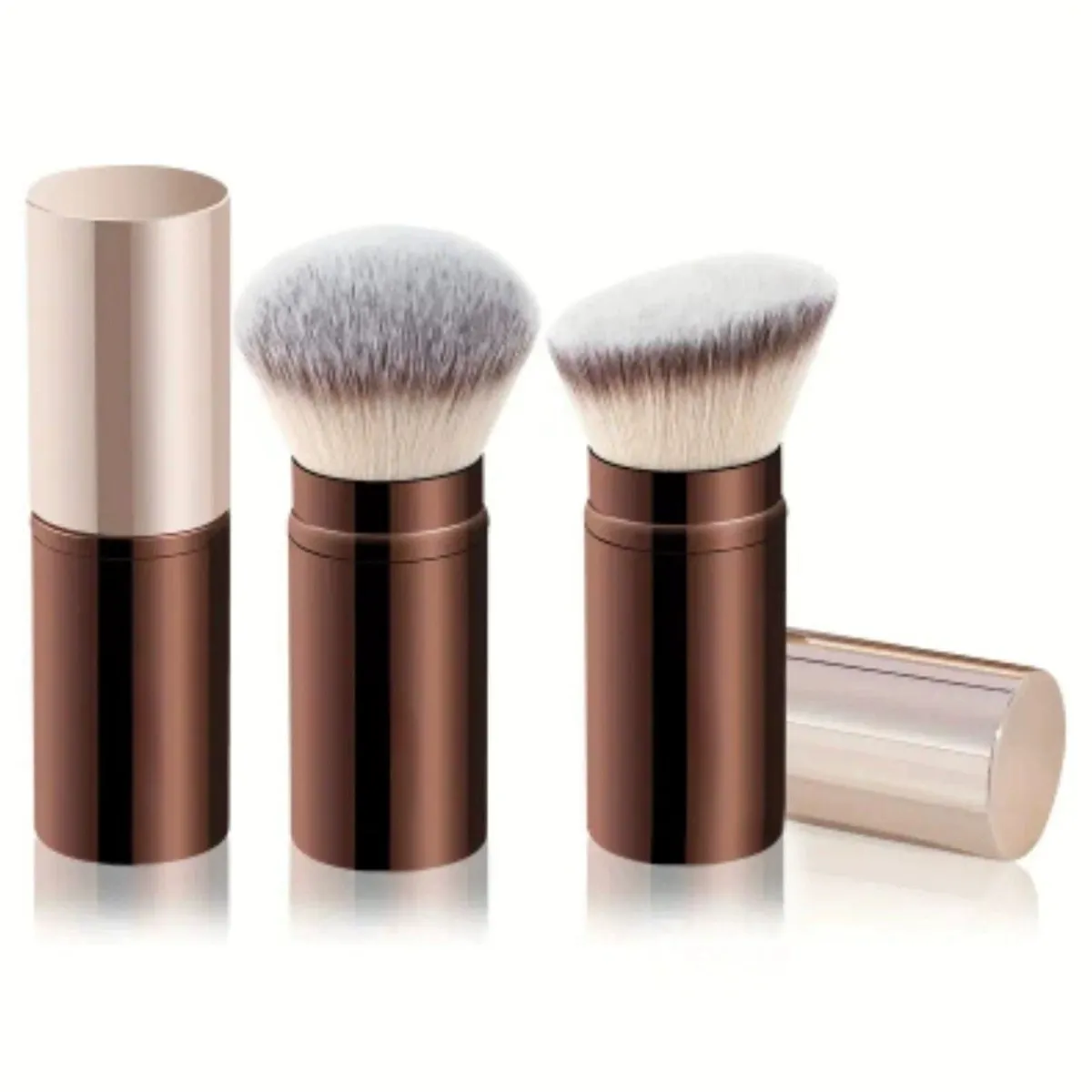2Pcs Portable Foundation Makeup Brush with Lid Retractable Round Head Oblique Brushes Face Concealer Blush Brush Makeup Tools — image 4