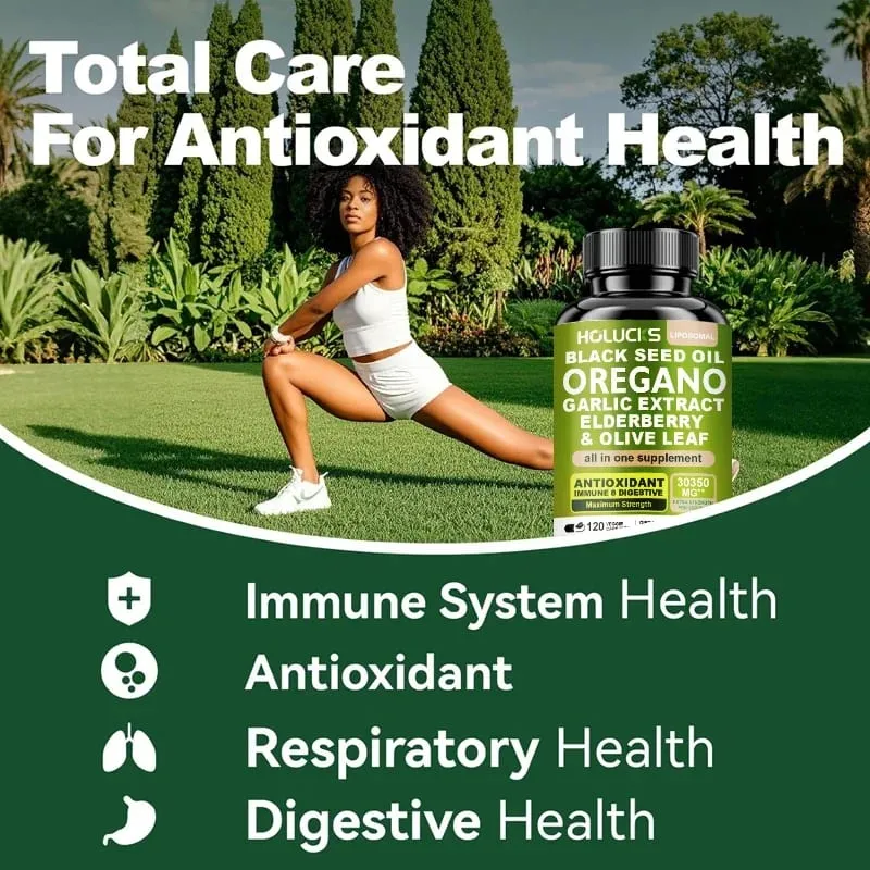 10 in One Oregano Oil Supplement Capsules Black Seed Oil Garlic Extract Elderberry - Immune & Digestive Support - 120 Pills
