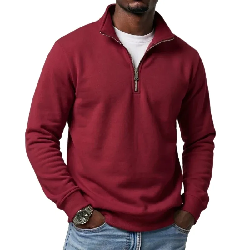 Mens Outdoor Quarter Zip Sweatshirts Casual Half Zip Pullover Hoodies Solid Color Spring Autumn Tops for Gym and Daily Tops