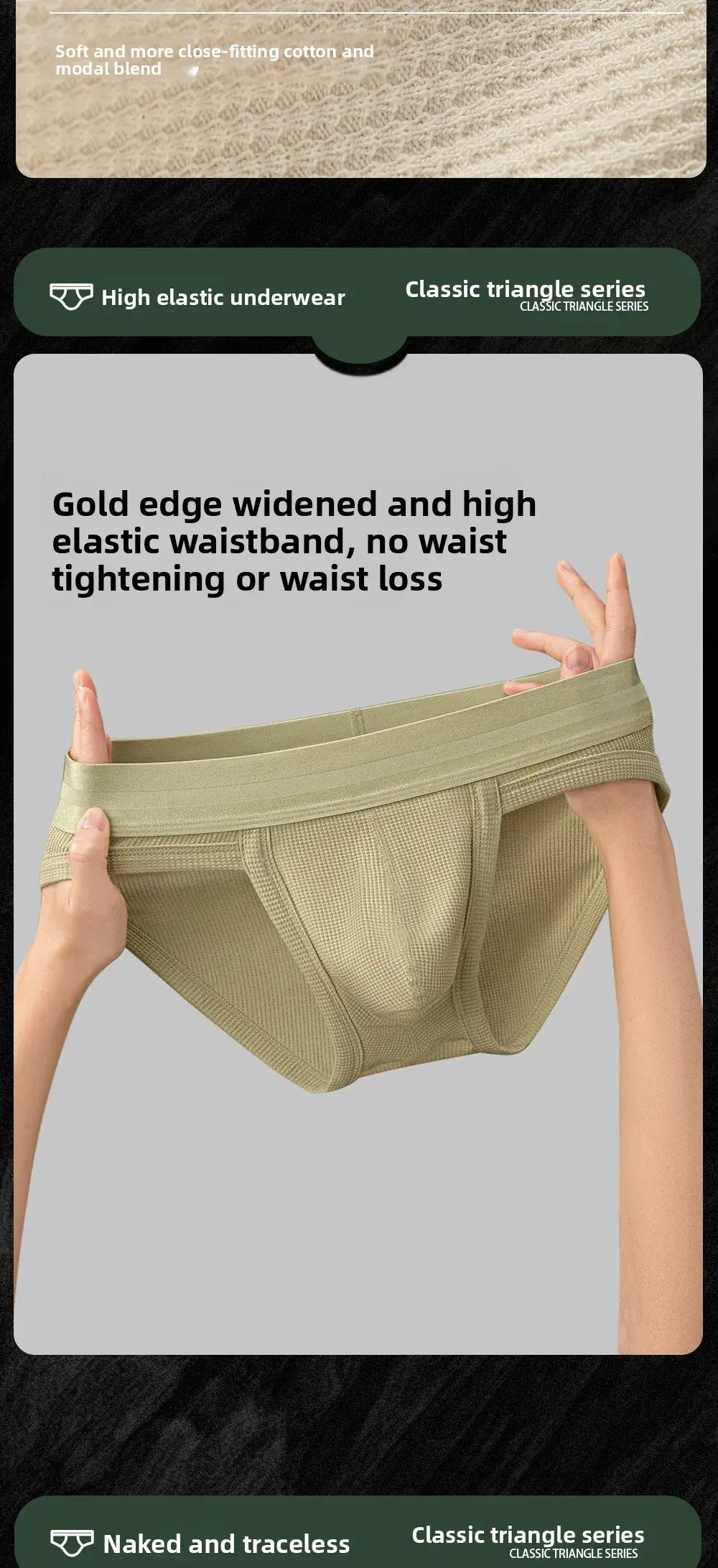 3pcs Sexy Men Waffle Cotton Briefs with Raised Bag Support Pouch with Hole U Spacious Separate Crotch Breathable Anti-sweat — image 7