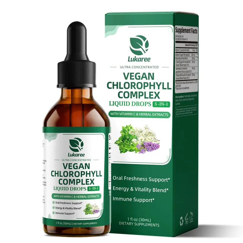 Lukaree 30ML Chlorophyll Liquid Drops Supports Natural Cleansing & Immune Internal Deodorant Skin & Gut Health Vegan Sugar-Free