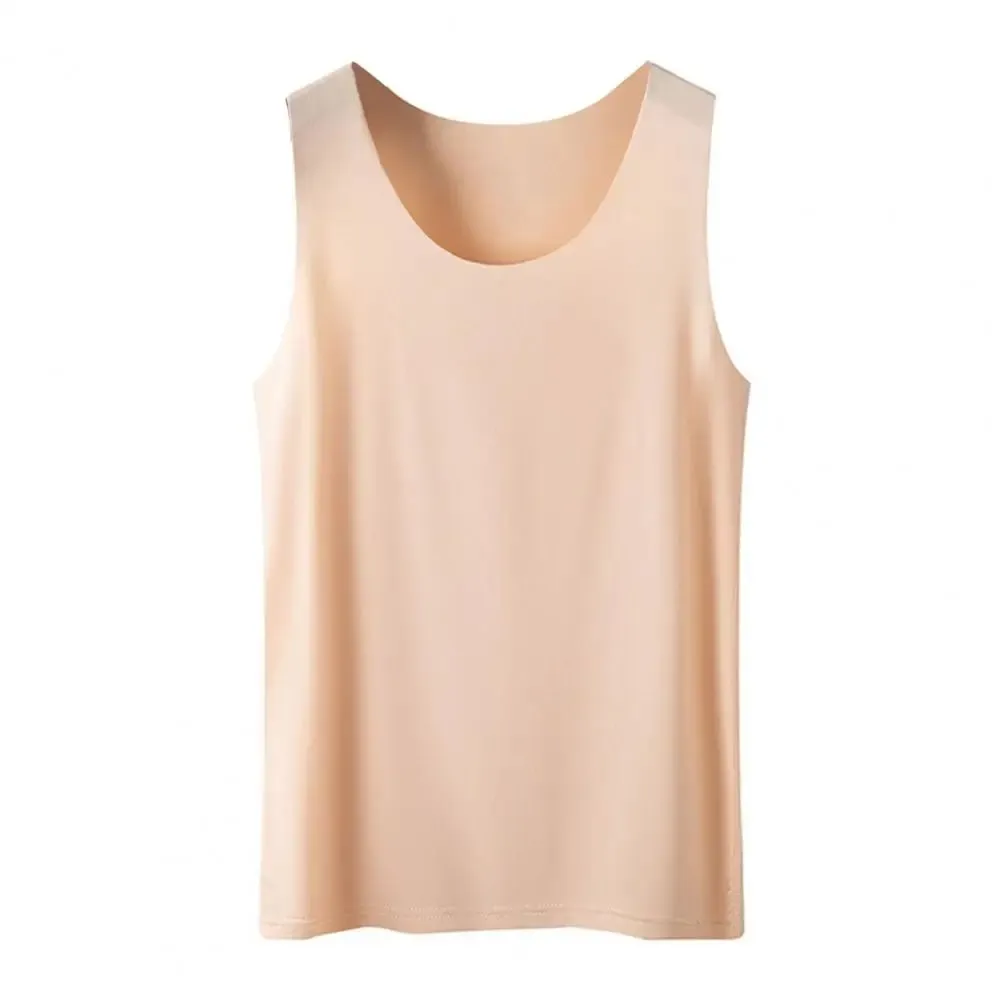 Women Bottoming Vest Ice Silk Seamless Sleeveless Pure Color Plus Size Stretchy Round Neck Dry Dry Cooling Camisole Basic Top 80 — image 9