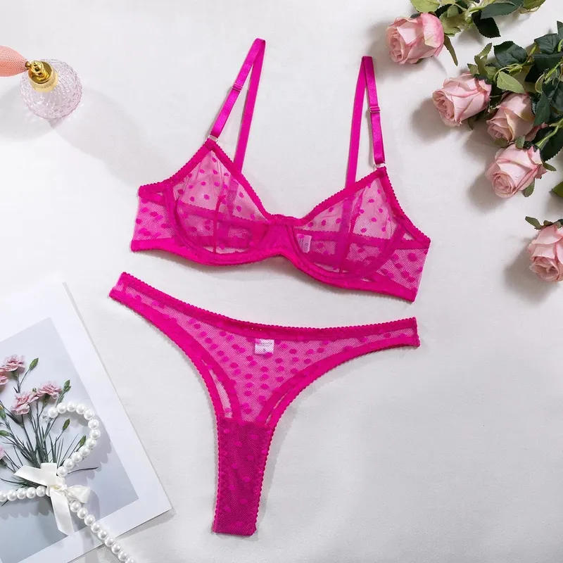 Sexy Polka Dot Women's Underwear Neon Green Bra with Support Brief Set Women 2 Pieces Short Skin Care Kits Exotic Sets — image 11