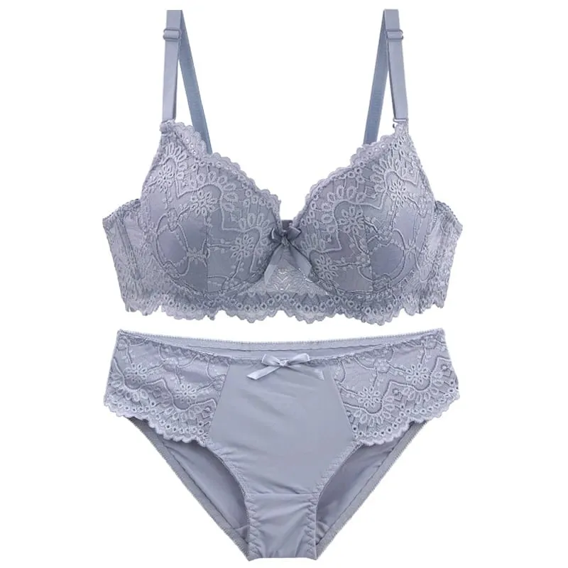 DainaFang Lace Minimizer Bra Sets 3/4 Cup Push Up Lingerie Side Support Removable Straps 3 Hooks Women Underwear — image 2