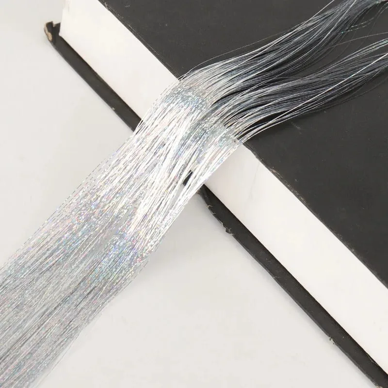 1PCS Sparkling Shiny Tinsel Hair 48inch Long Colored Hair Extensions Party Hightlights Women Hairpiece Halloween Christmas Use — image 9