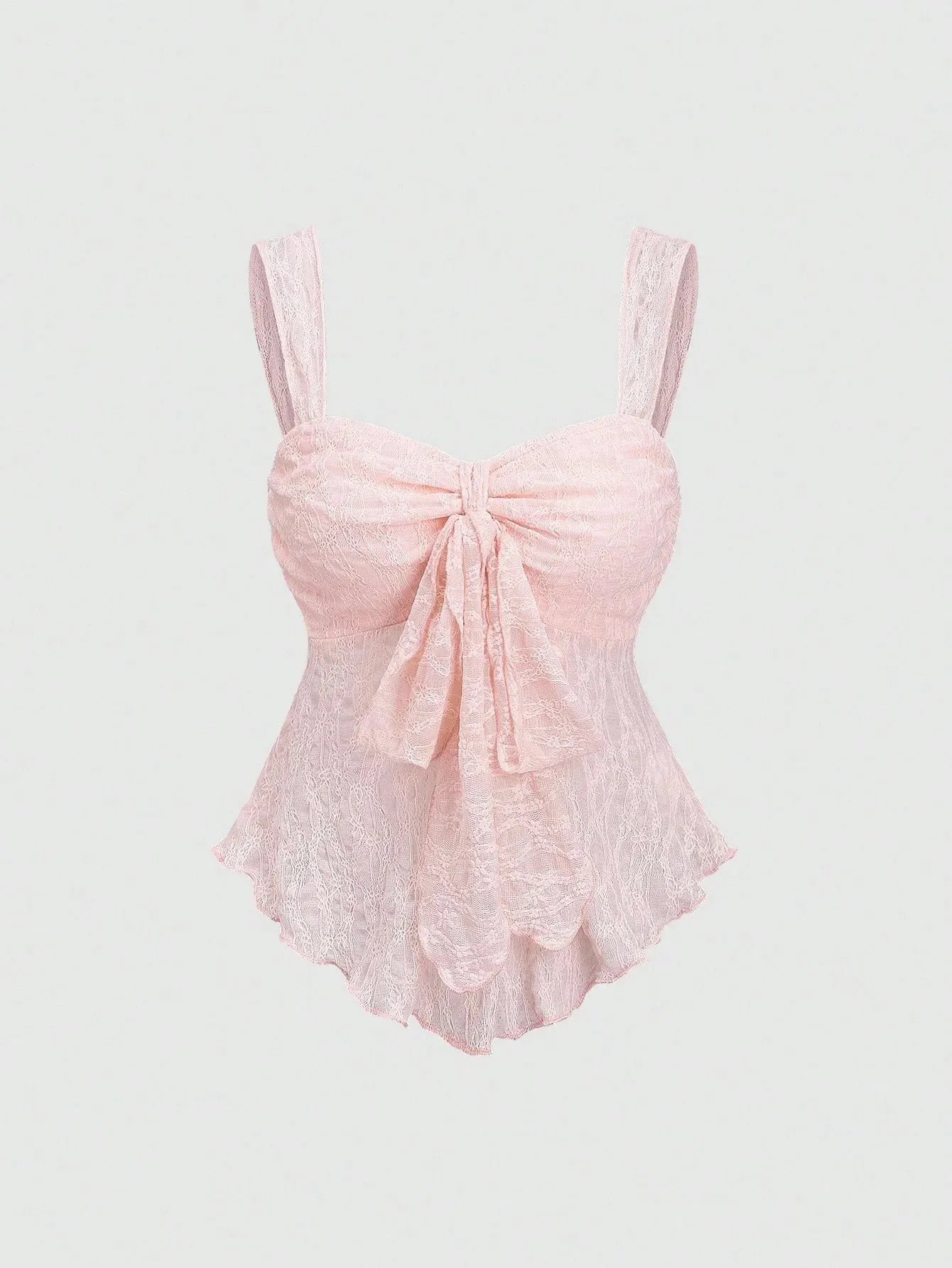 French soft pure aesthetic women cropped camisole solid lace jacquard fabric bow ornament waist cinched versatile sleeveless inn