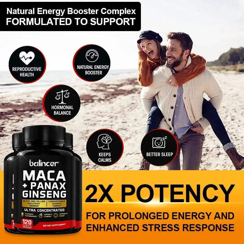 Maca & Ginseng Capsules 10000mg (Yellow+Red+Black) Extract Strength Endurance Muscle Mass Energy & Muscle Support — image 2