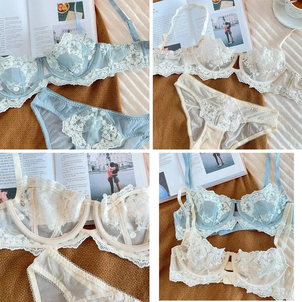 Embroidered Bralette & Panty Set for Women Ultra-Thin Comfort Underwire Support Large Size Lingerie — image 1