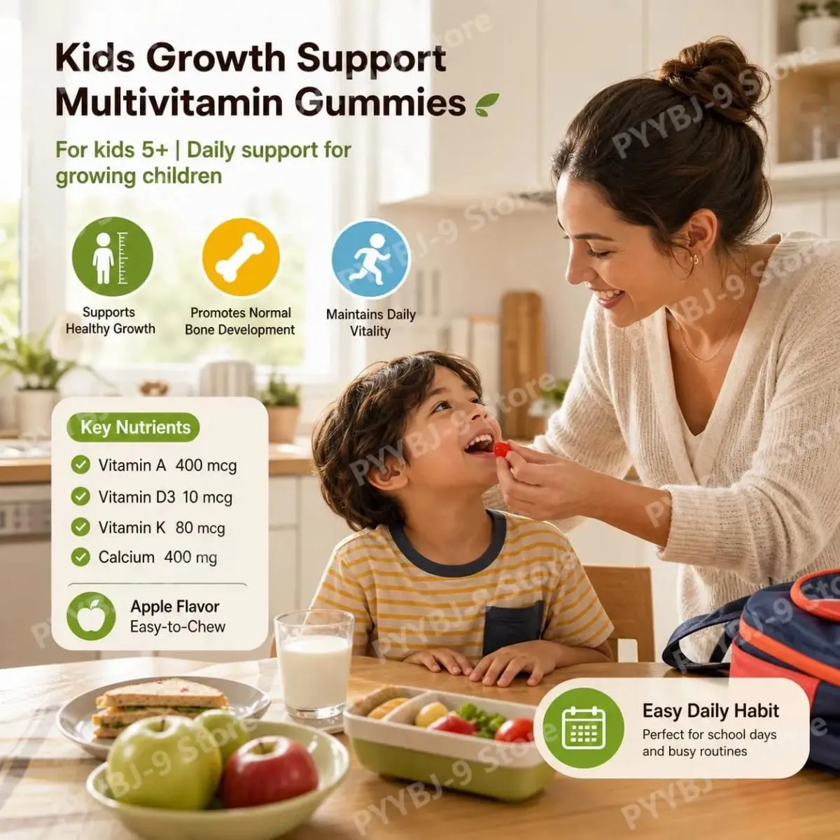 Kids Height Growth Support Gummies with Essential Growth Nutrition and Multivitamin Supports Healthy Height & Bone Development