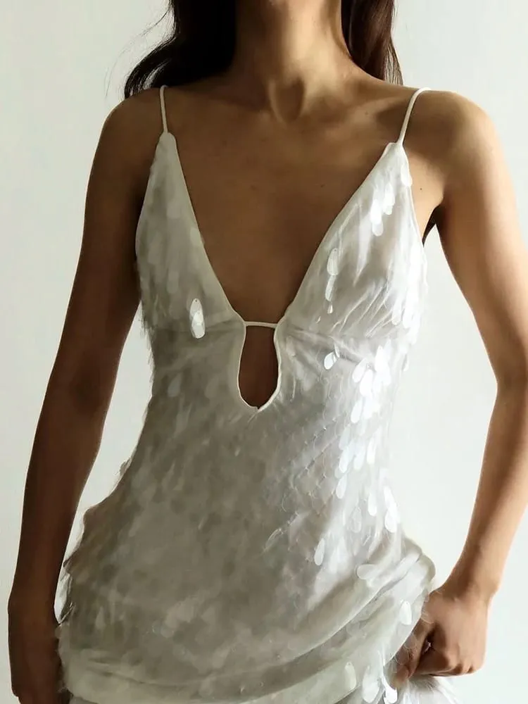 Women Sequin Sling Maxi Dress V-neck Solid Backless High Waist Sleeveless Dresses 2025 Fashion New Summer Lady Party Robes — image 6