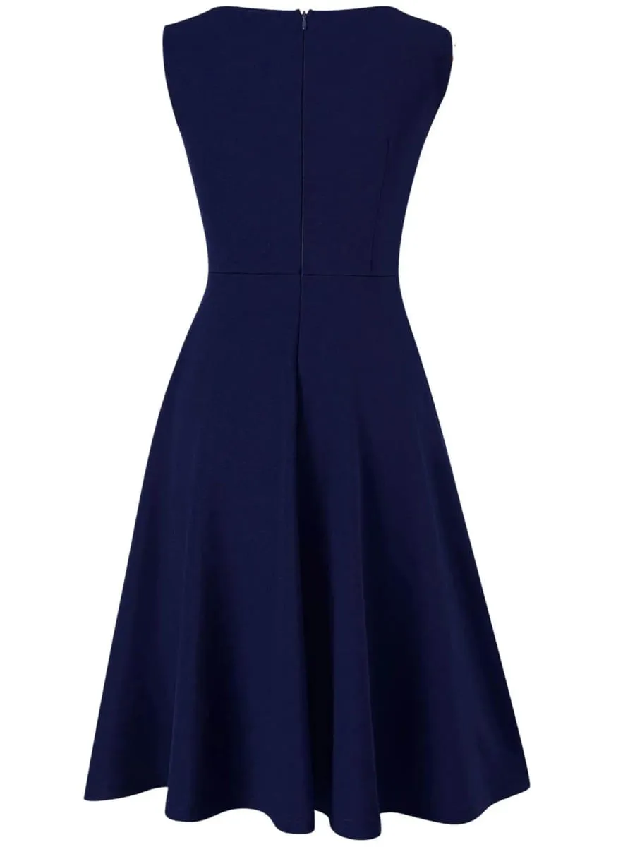Womens Sleeveless Elegant Summer Work Office A-Line Vintage Front Zipper Business Casual Party Slim Fit And Flare Swing Dress — image 3