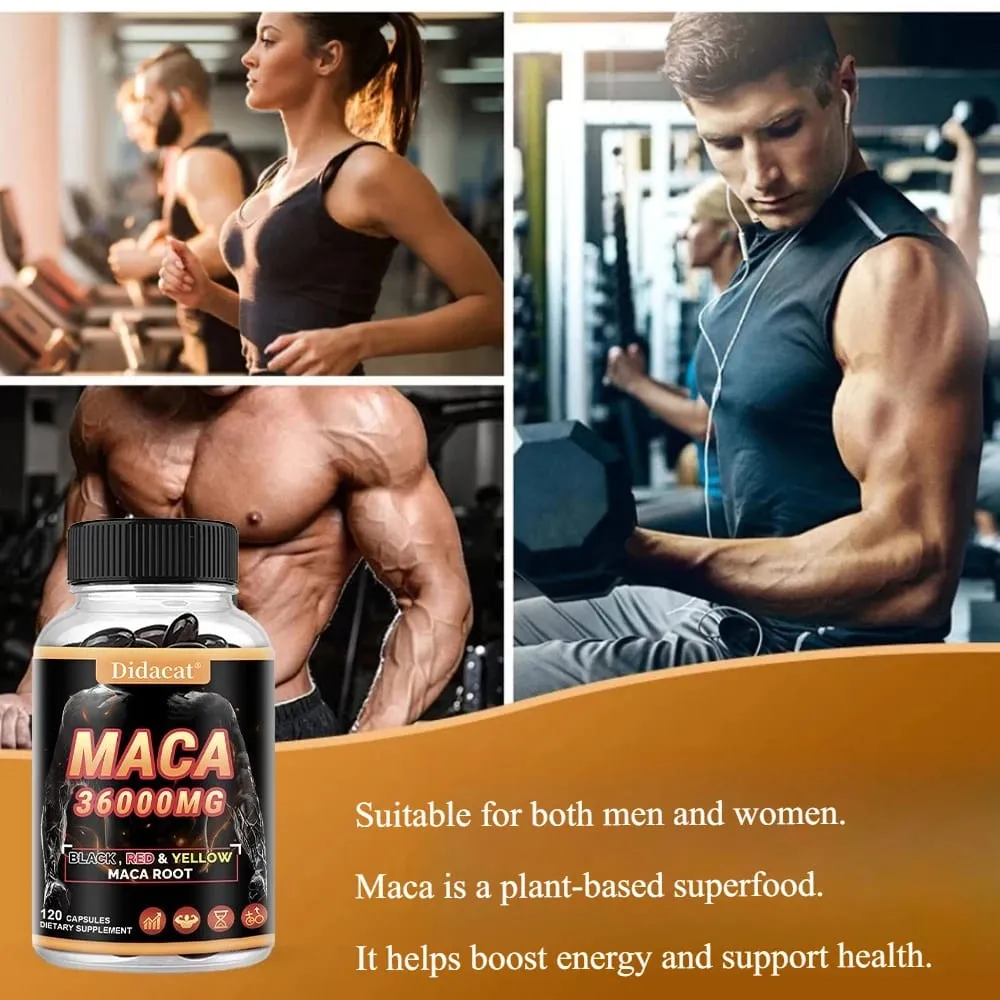 Organic Maca Root Powder Capsules with Black + Red + Yellow Maca Root Extract Supplement for Men and Women - 120 Capsules — image 3
