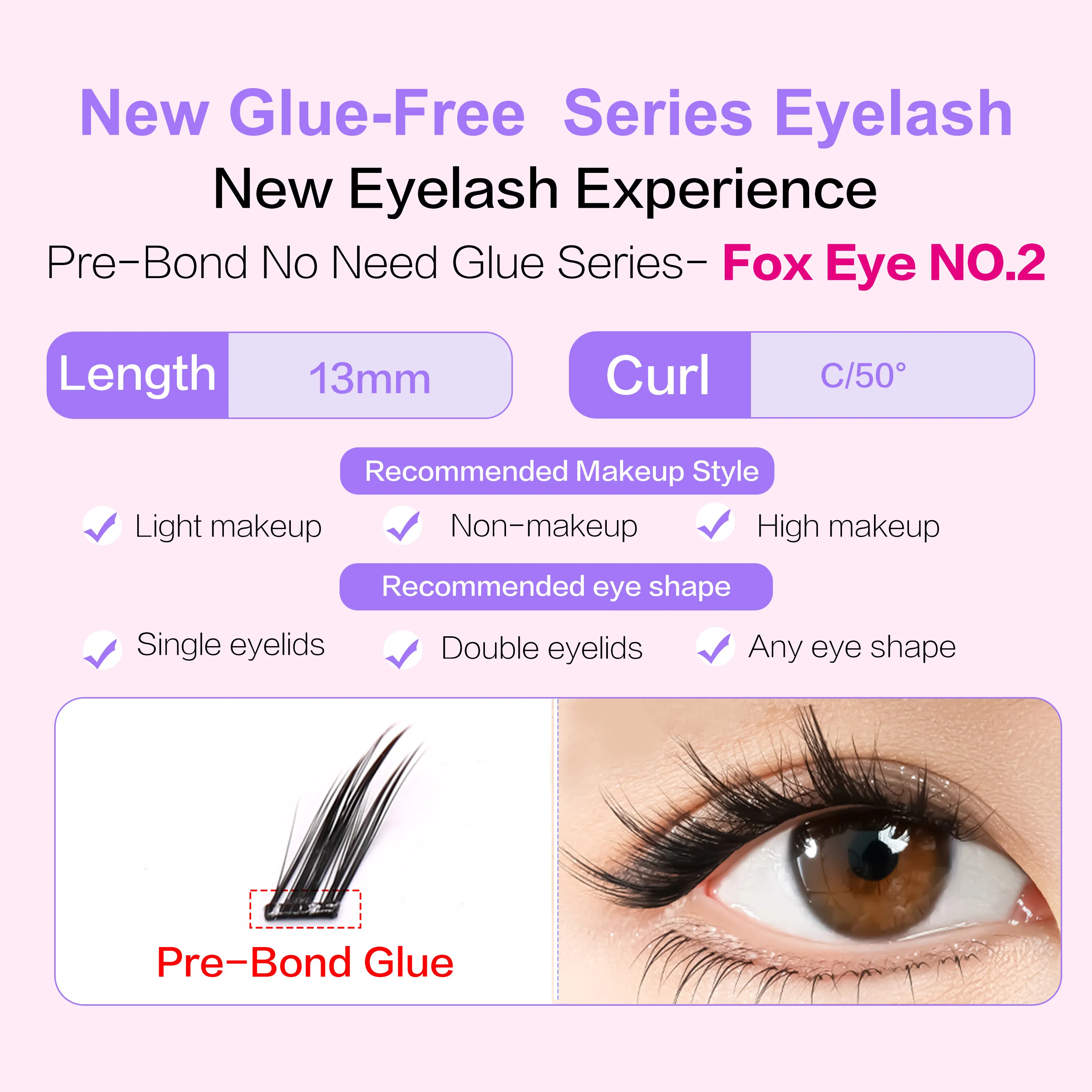 FindLove Fox Eye Lashes Pre Glued ขนตาปลอม C Curl 12 มม.Reusable Manga Lashes นุ่มไม่มีกาวต้องการขนตาแต่งหน้าเครื่องมือ