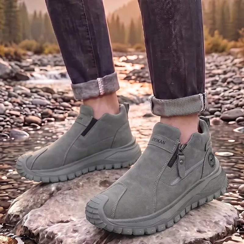Men Casual Slip‑On Ankle Shoes Side Zipper Design Thick Non‑Slip Sole Fashion Daily Wear Male Sneakers