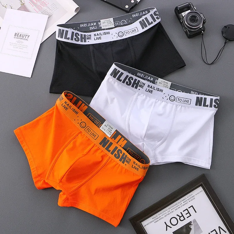 [Bloom the Love] ยี่ห้อ Solid 1 pcs/3 pcs Boxer Men ชุดชั้นในผ้าฝ้าย Boxershort บุรุษนักมวย Cuecas Masculina ขนาด M-3XL nl-112