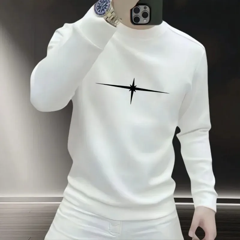 Men's Crew Neck Long-Sleeve Sweatshirt with Black Star/Compass-Like Print Casual Daily Top Fashion Harajuku Y2K Hoodies — image 2