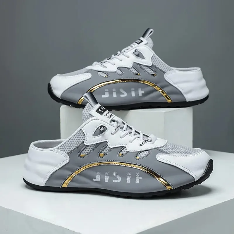 39-48large-size Mesh Breathable Baotou Slipper Fashion High Quality Leather Leisure Men Shoes Trend Flat Sneakers Zapatos Hombre