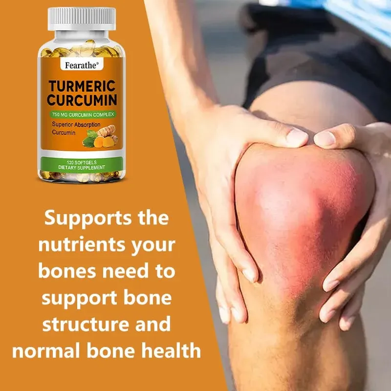 Organic Turmeric Curcumin Capsules Natural Antioxidant Herbal Supplement for Joint Bone Brain Cardiovascular & Body Wellness