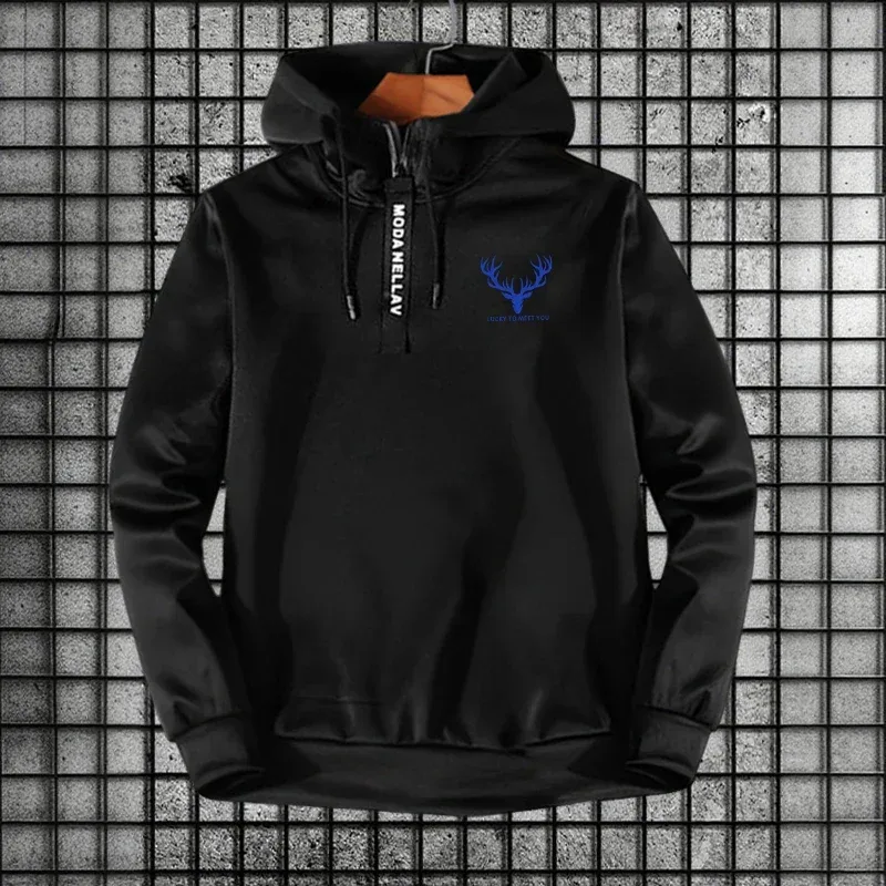 Autumn Winter Daily Casual Sports Pullover 2026 New Arrival Men's Half Zipper Hoodie Urban Fashion Hooded Long Sleeve Sweatshirt — image 1