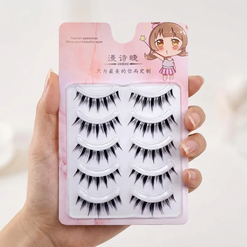 5pairs Korean Style False Eyelashes Natural Manga Lashes Cluster Perfect Daily Eye Makeup Curling Synthetic Fiber Lash Extension