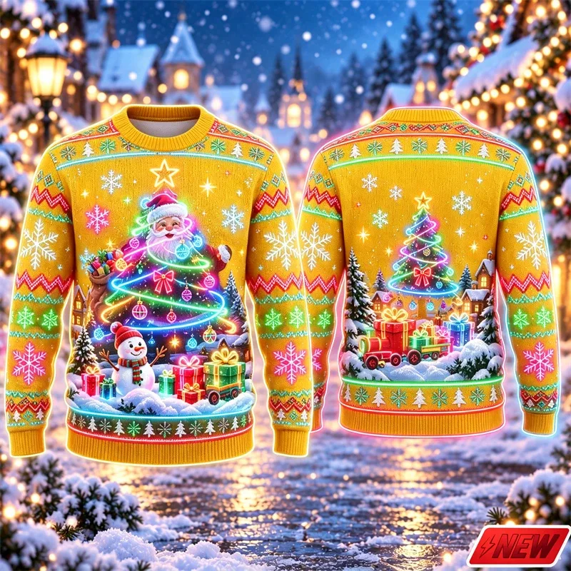 3d Print Christmas Tree Ugly Sweater Men Merry Christmas Trend Crew Neck Sweatshirts Women Neon Snowman Gift Fake Sweater Unisex — image 2