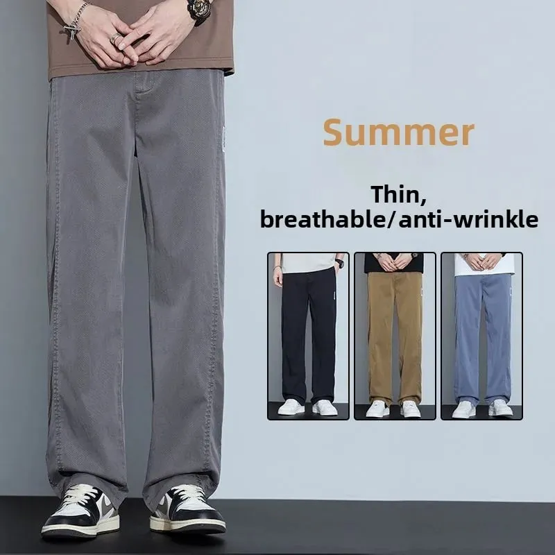 Men's Summer Thin Lyocell Jeans Ice Silk Drape Wide-Leg Pants Loose Straight-Leg Elastic Ultra-Thin Trousers Sizes M-5XL — image 2