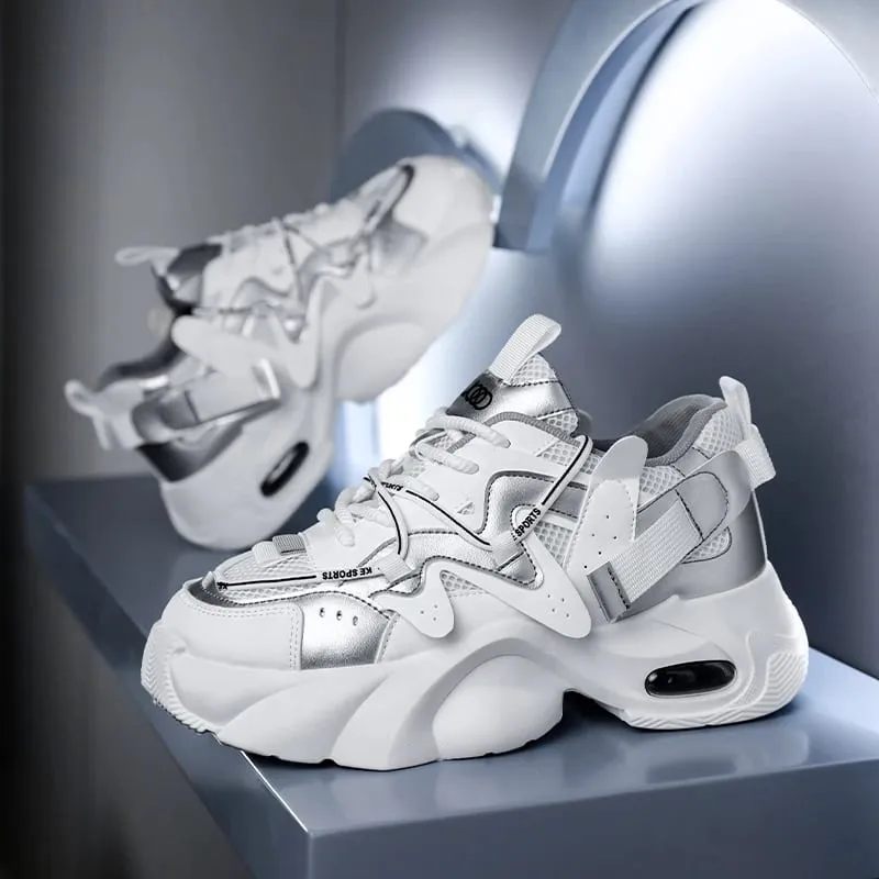 Men's Casual Sneakers with Large Mesh Breathable Upper Metallic Texture and Contrasting Color Stitching and Trendy Webbing Accents. Thick Air-Cushioned Soles Provide Both Height Increase and Shock Absorption Making Them Suitable for Street — image 6