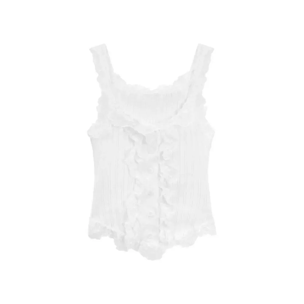 Süßes Y2k Spitze Strick Crop Top Tank Koreanischer Stil Damen Strickweste Top Unterhemd Süßes ärmelloses Leibchen Sommer
