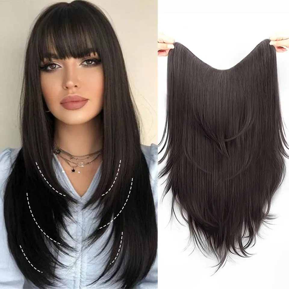 Synthetic Wig One-piece Straight Wig Layered Extension Wig Korean Fluffy Hair Piece Extension Wig For Women Christmas New Year — image 10